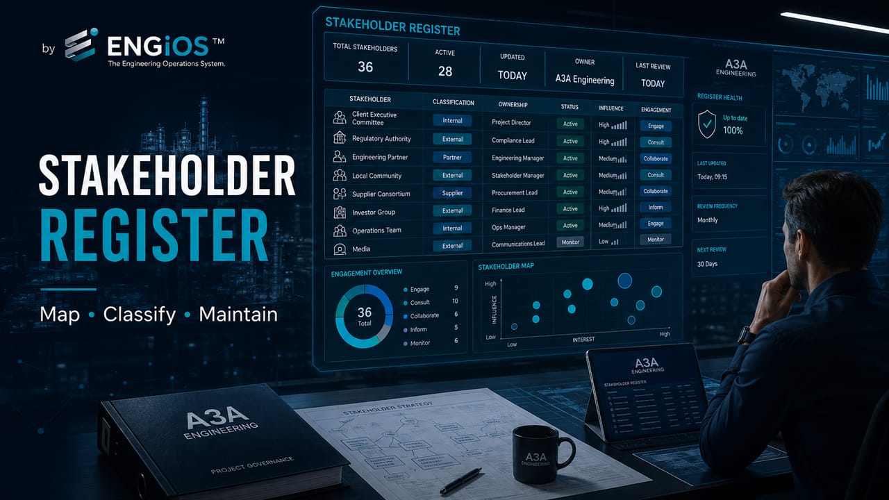 Imagem demonstrando registro de stakeholders em projetos, com identificação, papel, influência, interesse, estratégia de relacionamento e atualização contínua.