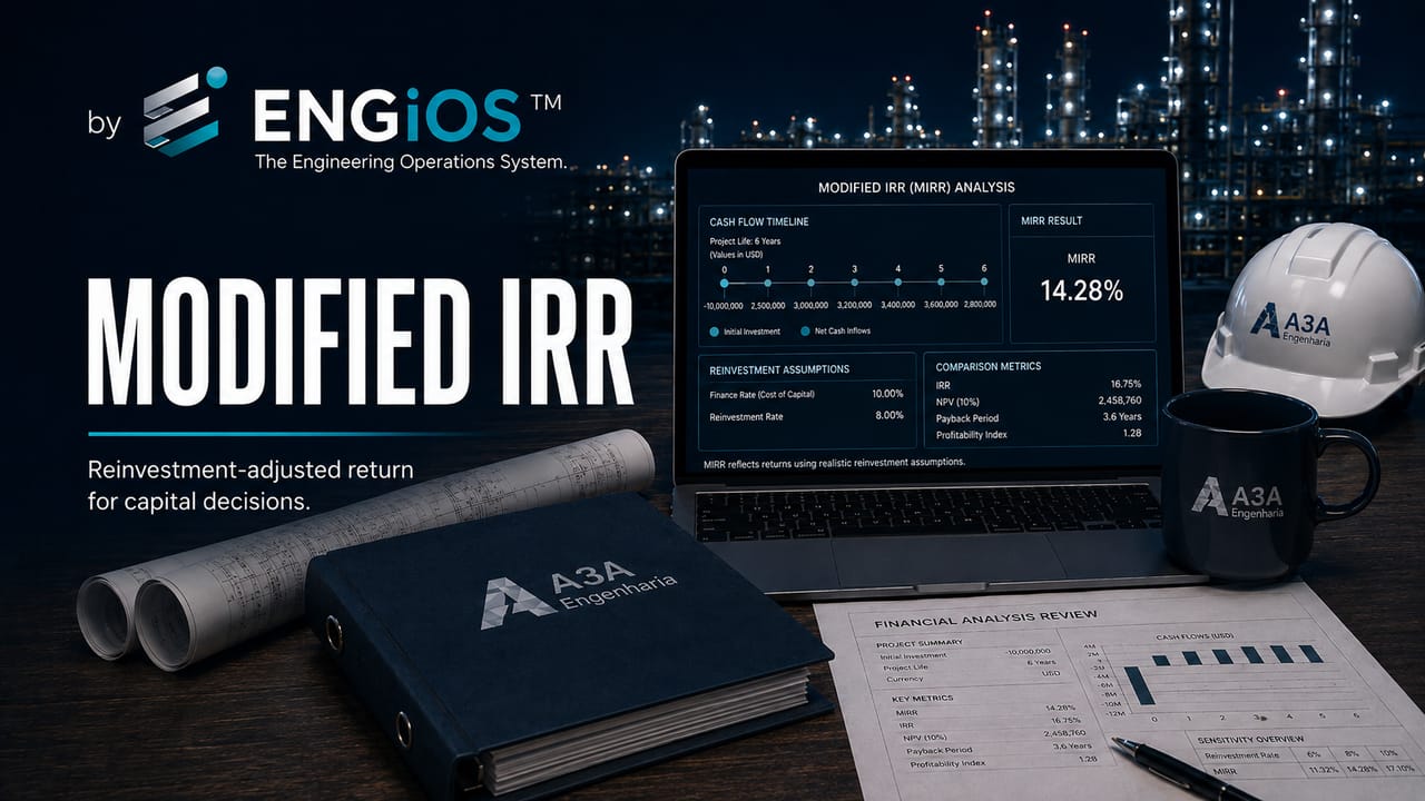 TIR Modificada MIRR em projetos de engenharia: reinvestimento, comparação financeira e limites da TIR