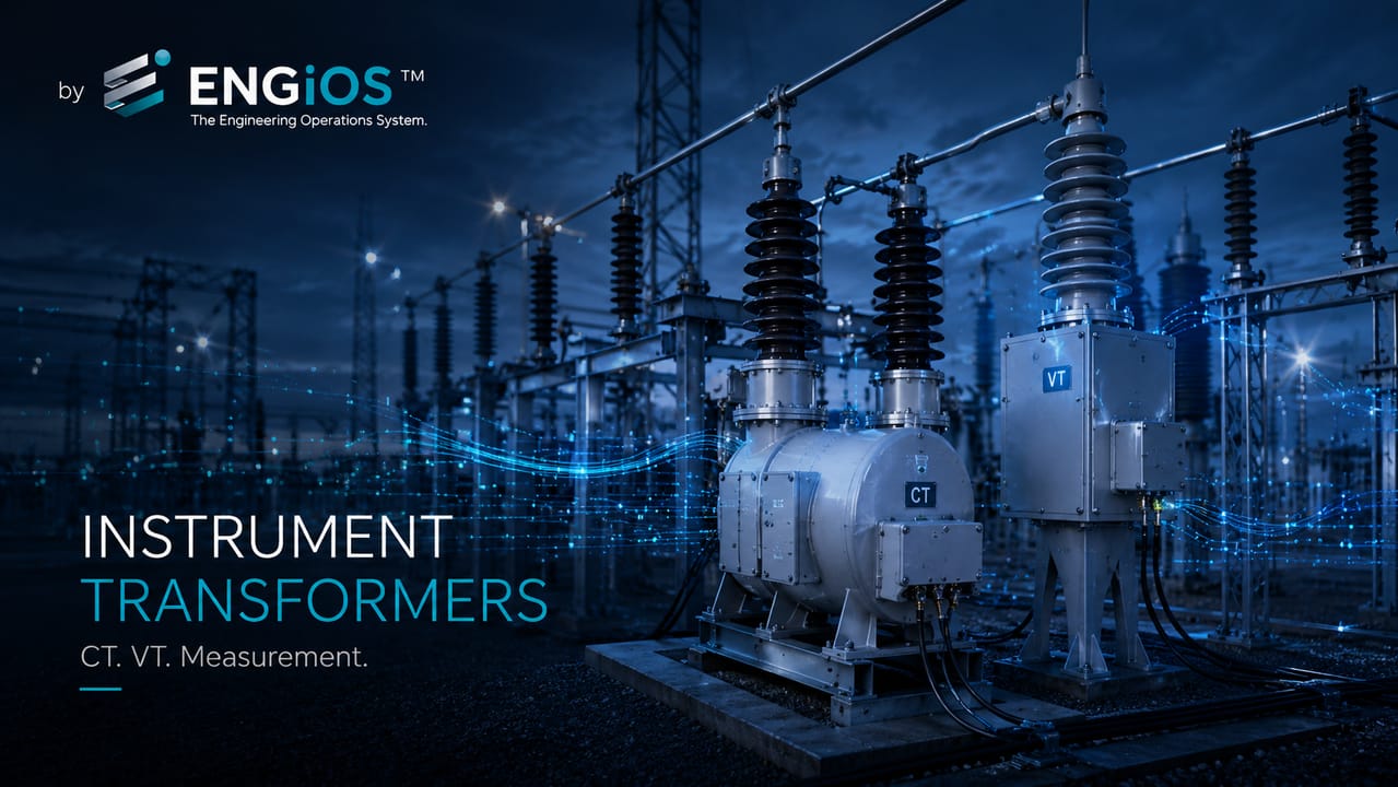 Imagem demonstrando transformadores de corrente e de potencial em subestações, com TC, TP, medição, proteção e integração ao sistema elétrico.