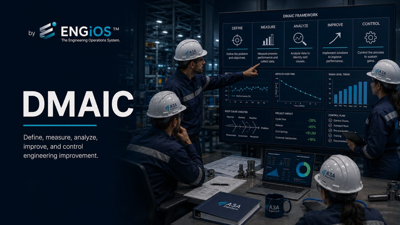 DMAIC na Engenharia para melhoria de processos com definição, medição, análise, melhoria e controle