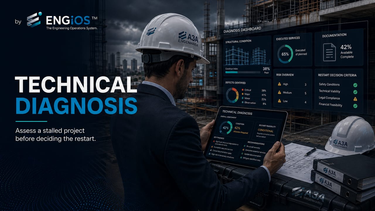 Diagnóstico técnico de obra paralisada para avaliar condições, riscos e viabilidade antes da retomada