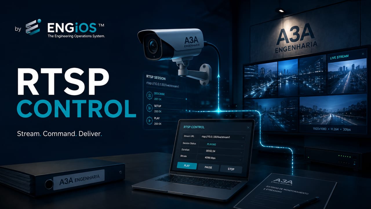 Imagem demonstrando RTSP controlando sessões de streaming de vídeo, com comandos de reprodução, pausa e controle entre cliente e servidor.