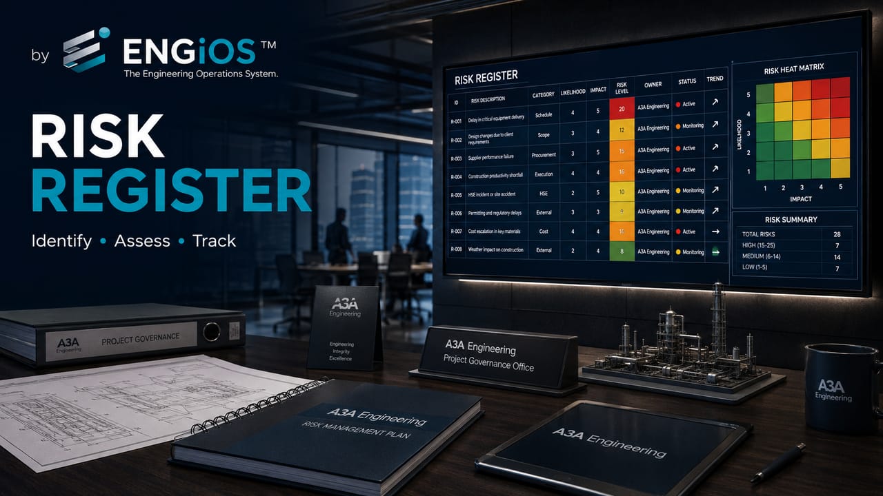 Registro de riscos em projetos de engenharia com identificação, avaliação, responsáveis e tratamento