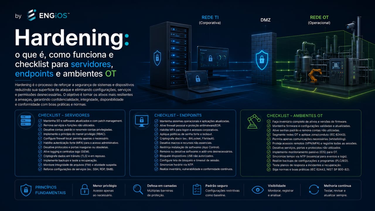 Hardening: o que é, como funciona e checklist para servidores, endpoints e ambientes OT