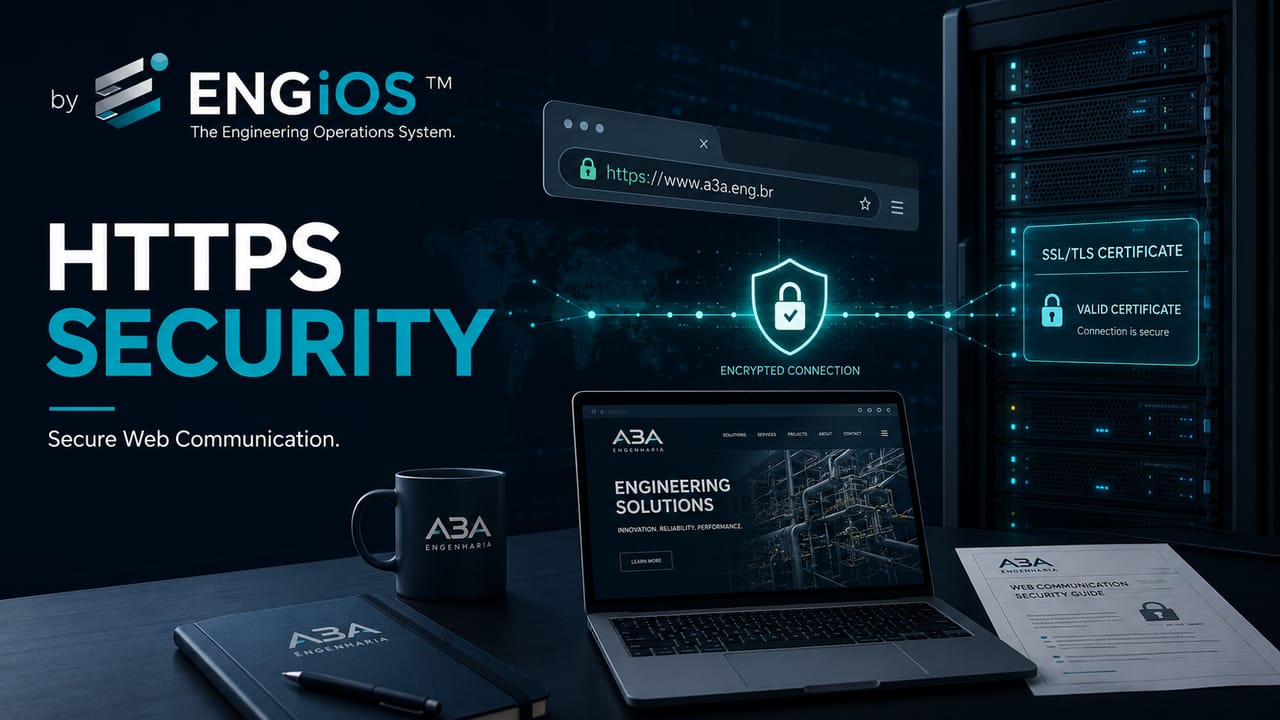 Imagem demonstrando HTTPS protegendo a comunicação entre cliente e servidor, com TLS, criptografia e validação de identidade digital.