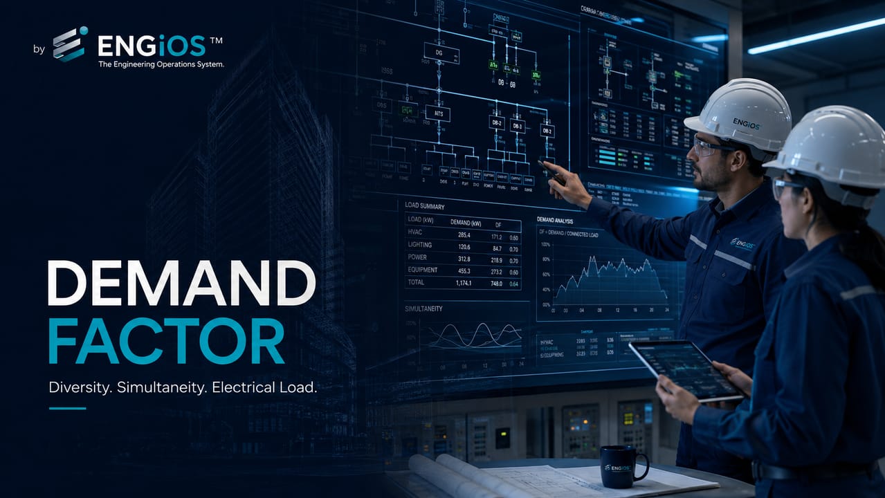 Imagem demonstrando o conceito de fator de demanda e simultaneidade em instalações elétricas, com cargas, distribuição, demanda calculada e critérios de dimensionamento conforme a NBR 5410.